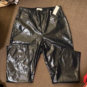 Abercrombie & Fitch Glossy Black Straight Pants vegan leather